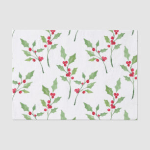 Watercolor Holly Sprigs Pattern Tissue Paper