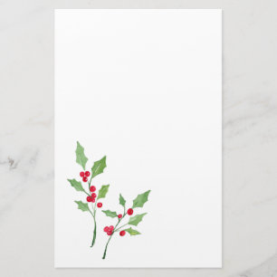 Watercolor Holly Sprigs Stationery