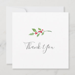 Watercolor Holly Sprigs Thank You Card
