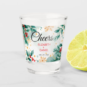 Watercolor Holly Wedding Christmas Shot Glass 