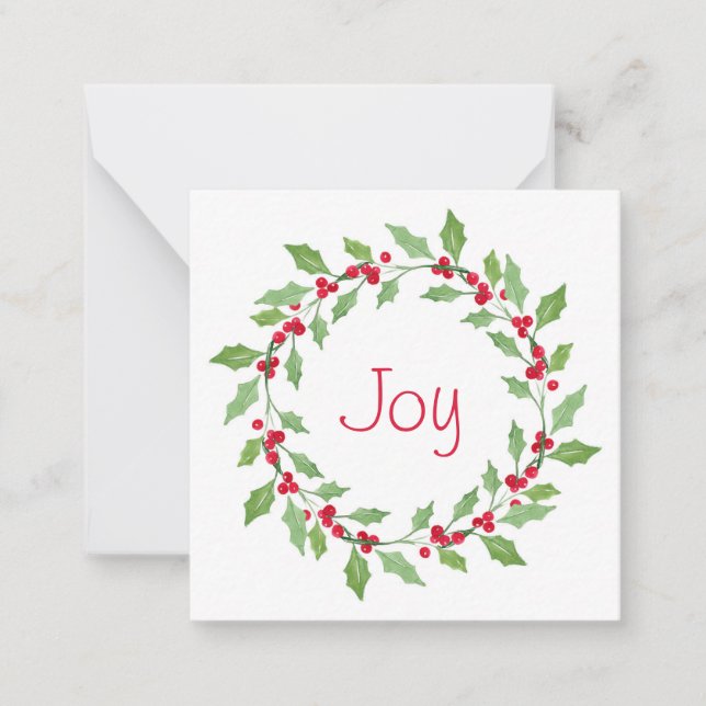 Watercolor Holly Wreath Card (Front)