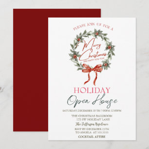 Watercolor Holly Wreath Open House  Invitation
