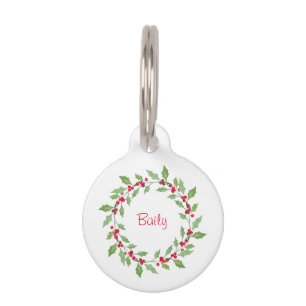 Watercolor Holly Wreath  Pet Tag