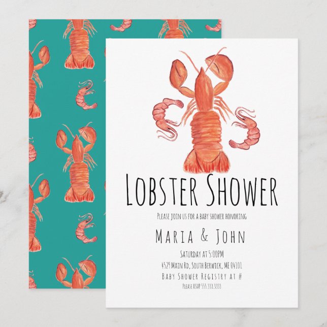 Watercolor Homard Party Baby Shower Invitations (Devant / Derrière)