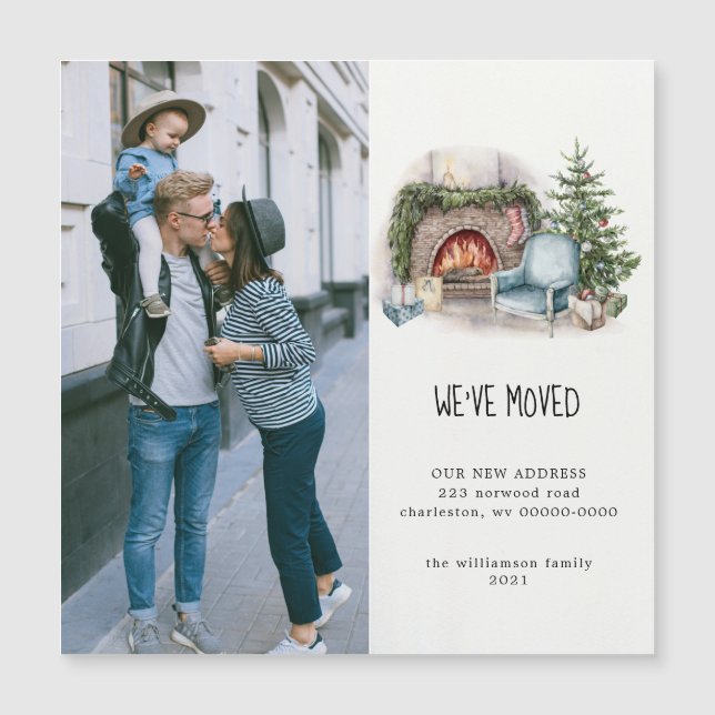 Watercolor Home Holiday Photo  Moving Announcement (Front)