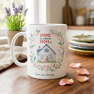 Watercolor Home is where Mom is Custom Name Large Coffee Mug