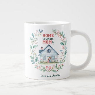 Watercolor Home is where Mom is Custom Name Large Coffee Mug