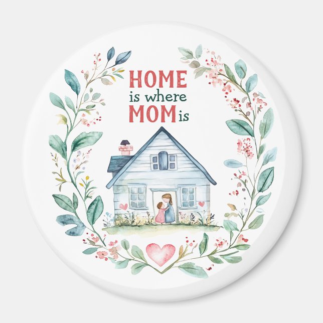 Watercolor Home is where Mom is Magnet (Front)