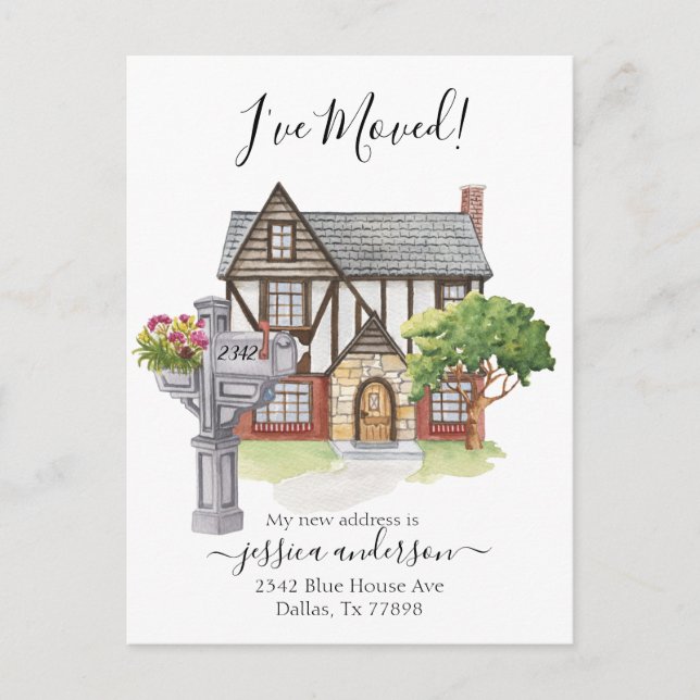 Watercolor Home Moving Announcement I've Moved (Front)