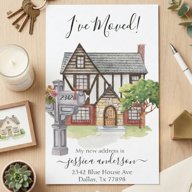 Watercolor Home Moving Announcement I've Moved Postcard (Creator Uploaded)