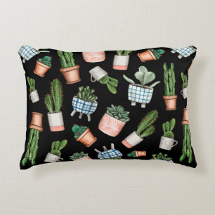 Watercolor home plants seamless pattern accent pillow