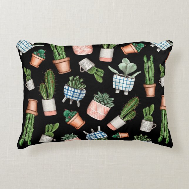 Watercolor home plants seamless pattern accent pillow (Front)