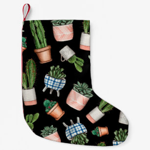Watercolor home plants seamless pattern small christmas stocking