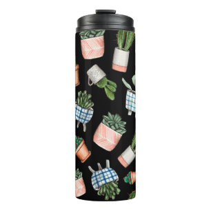 Watercolor home plants seamless pattern thermal tumbler