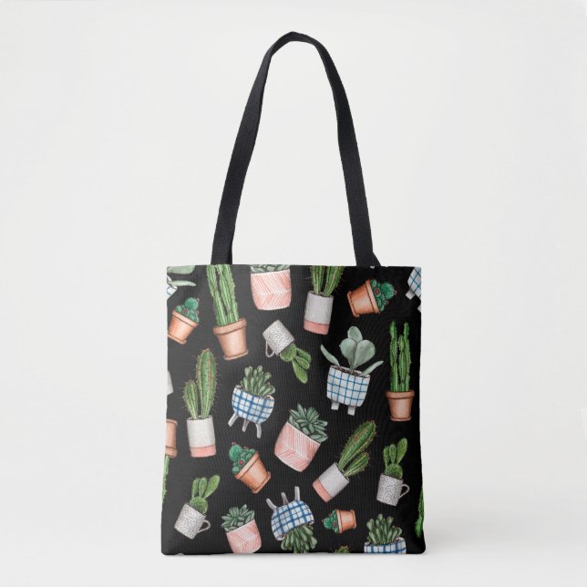 Watercolor home plants seamless pattern tote bag (Front)