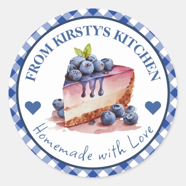 Watercolor Homemade Gingham Blueberry Cake Label (Front)
