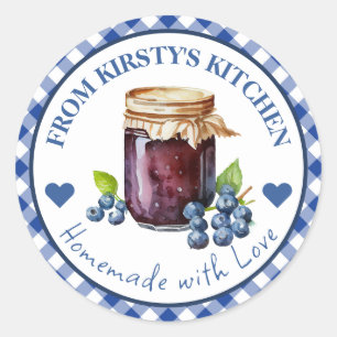 Watercolor Homemade Gingham Blueberry Jam Label