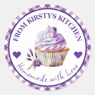 Watercolor Homemade Gingham Lavender Cake Label