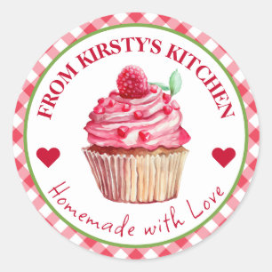 Watercolor Homemade Gingham Raspberry Cake Label