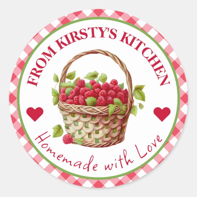 Watercolor Homemade Gingham Raspberry Jam Label (Front)