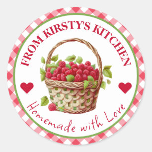Watercolor Homemade Gingham Raspberry Jam Label
