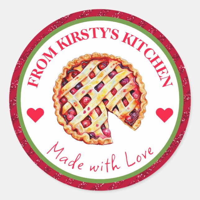 Watercolor Homemade Kitchen Cherry Pie Classic Round Sticker (Front)