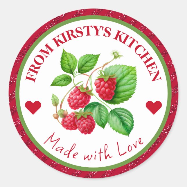 Watercolor Homemade Kitchen Raspberries Jam Classic Round Sticker (Front)