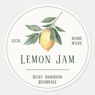 Watercolor Homemade Lemom Jam Round Label