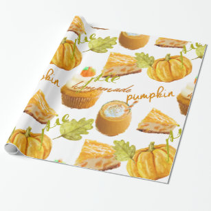 Watercolor Homemade Pumpkin Pie & Treats Wrapping Paper