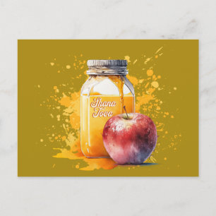 Watercolor Honey and Apple Shana Tova Postcard