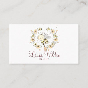 Watercolor Honey Bee Floral Beekeeper Apiary Business Card