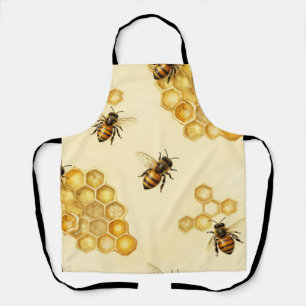 Watercolor Honey Bee Honeycomb Pattern Apron