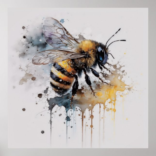  Watercolor Honey Bee Poster (Front)