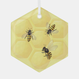 Watercolor Honey Honeycomb Bee Bees Glass Ornament