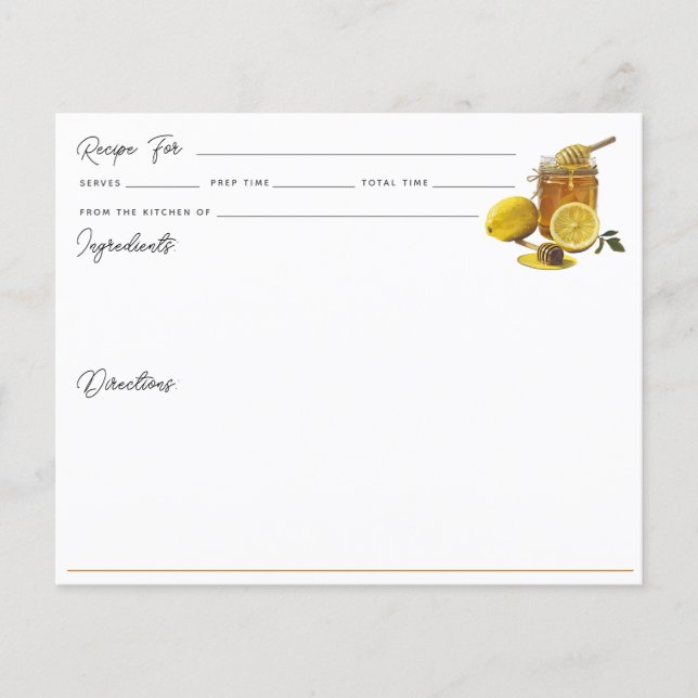 Watercolor Honey Lemon Recipe Card (Front)