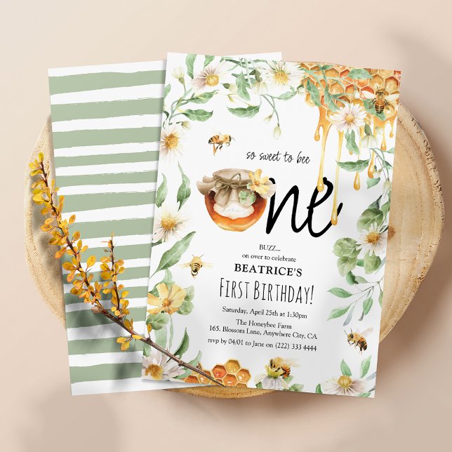 Watercolor Honey Sweet to Bee ONE 1st Birthday Invitation (Creator Uploaded)