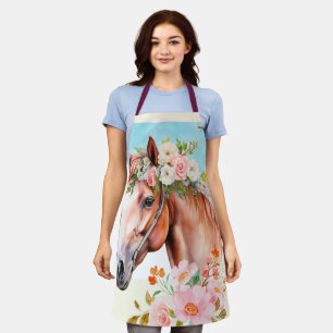 Watercolor Horse and Flowers Art Apron
