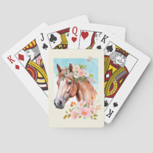 Watercolor Horse and Flowers Art Playing Cards