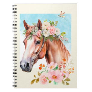 Watercolor Horse and Flowers Journal Notebook