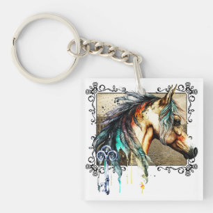 Watercolor Horse And Key Keychain