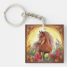 Watercolor Horse and Wildflowers