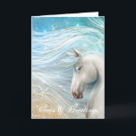 Watercolor Horse Art Beach Christmas Holiday Card<br><div class="desc">Create your own unique personalized beach Christmas card quite unlike any other... The beautiful ocean horse themed painting by Raphaela Wilson depicts a beachy holiday scene with watercolor blends of blue, teal green, white and vintage gold accents. The soft tropical scene with starfish and sparkling sand conveys a feeling of...</div>