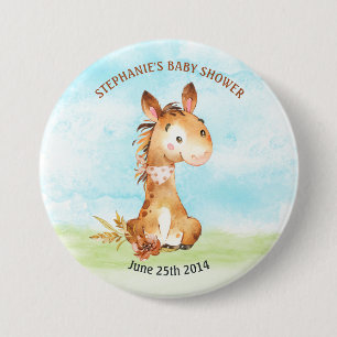Watercolor Horse Baby Shower Farm 3 Inch Round Button