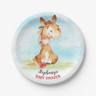 Watercolor Horse Baby Shower Farm Paper Plate