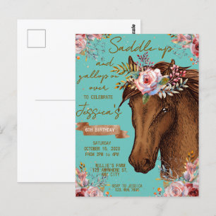Watercolor horse birthday horse party postcard
