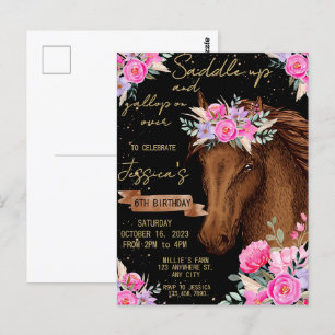 Watercolor horse birthday horse party postcard