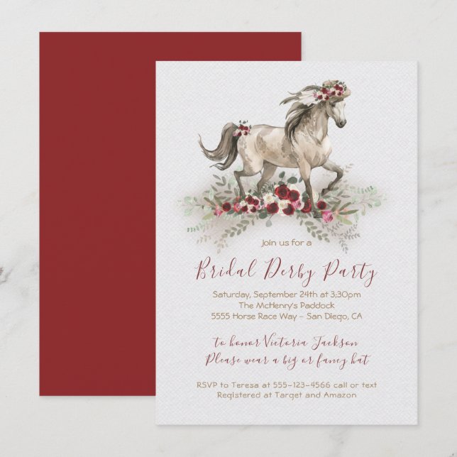 Watercolor horse Derby Bridal Shower Invitation (Front/Back)