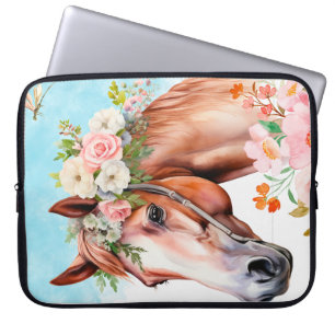 Watercolor Horse Flowers Laptop Sleeve
