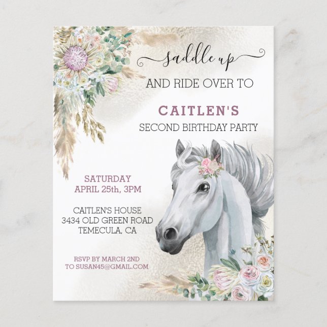 Watercolor Horse Head Boho Floral Birthday  (Front)