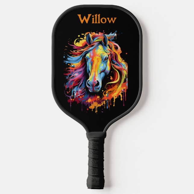 Watercolor Horse Head Modern Monogram Pickleball Pickleball Paddle (Back)